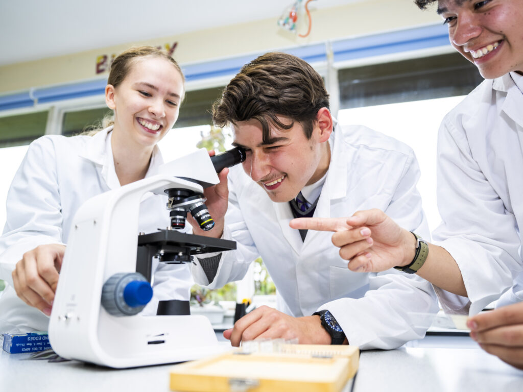 Senior science students in the lab